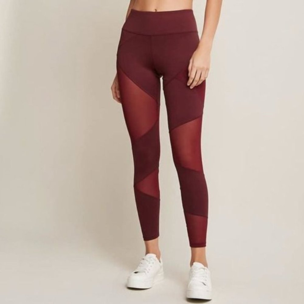 Forever 21 maroon mesh cutout leggings, tights